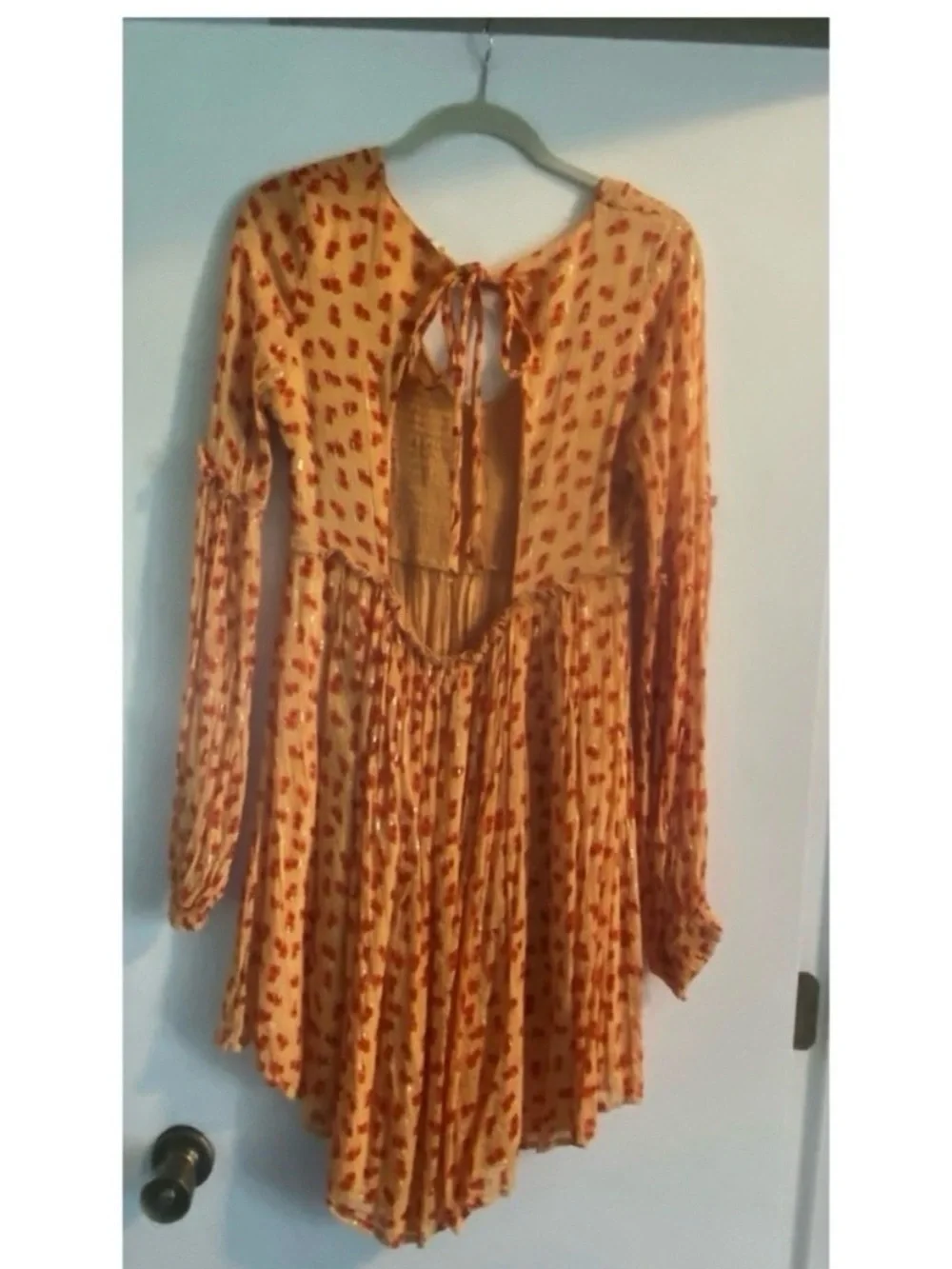 FREE PEOPLE Orange Floral Print Babydoll Mini Dress Size Large!